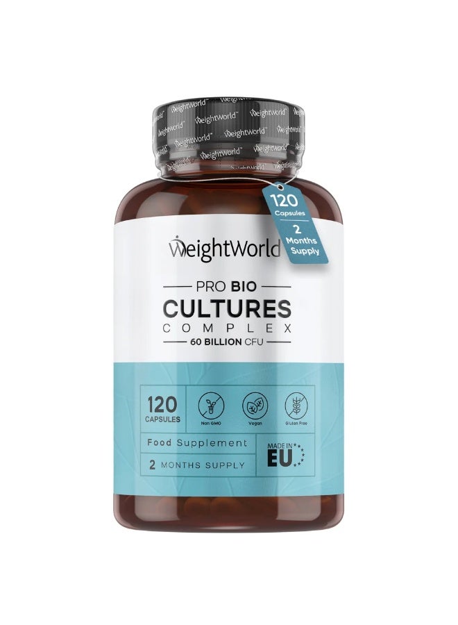 WeightWorld Cultures Complex Probiotic 60 Billion CFU – 20 Strains with Organic Inulin for Digestive & Gut Health, 120 Vegan Capsules (60 Servings) - Image 1